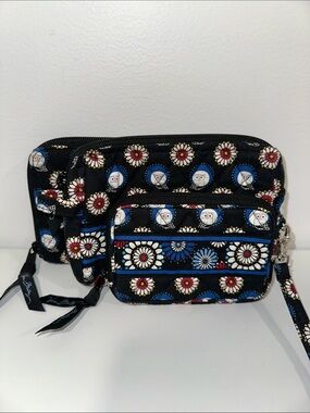 Vera Bradley Black Blue Fuchsia White Yellow Night Owl Wallet Pouch Wristlet
